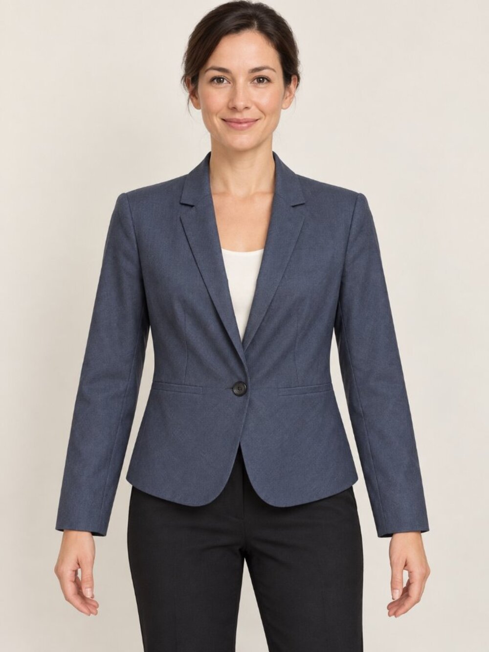 Ann Taylor Petite Navy Wool Blend One Button Blazer Jacket Women's 4P